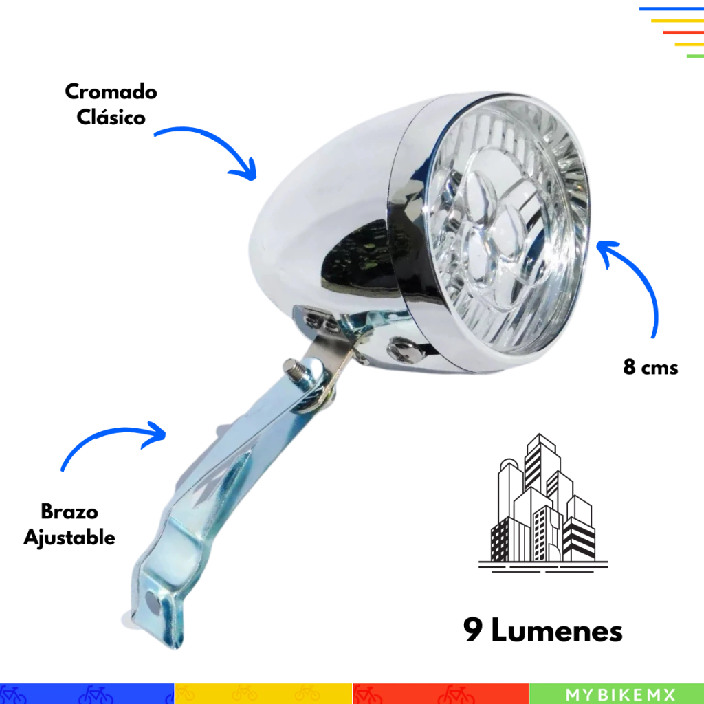 Faro Bicicleta Cromado Led Vintage MyBikeMx Urban