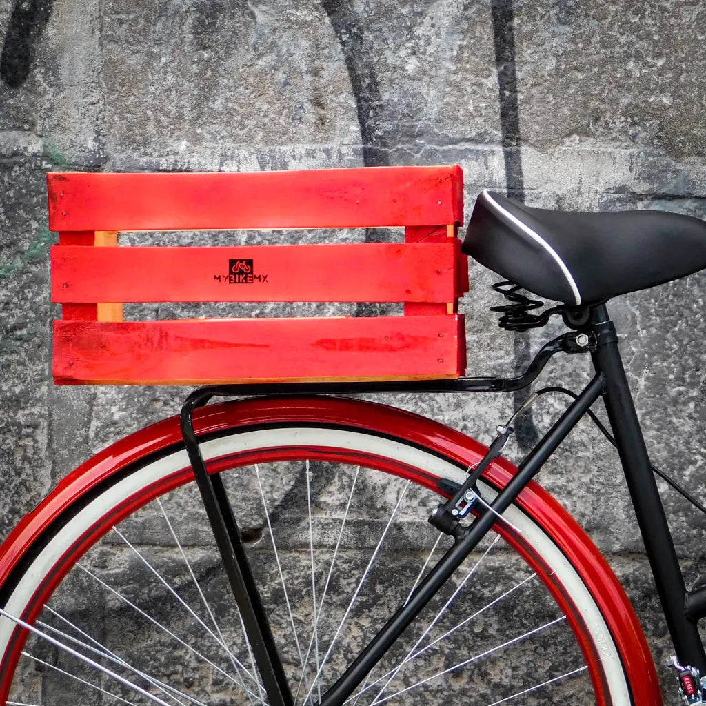 Caja de Carga Trasera para Bicicleta Madera en Colores con Liga de Ajuste Mybikemx