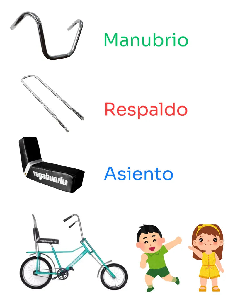 Kit Asiento Respaldo Manubrio Para Bicicleta Mini Vagabundo